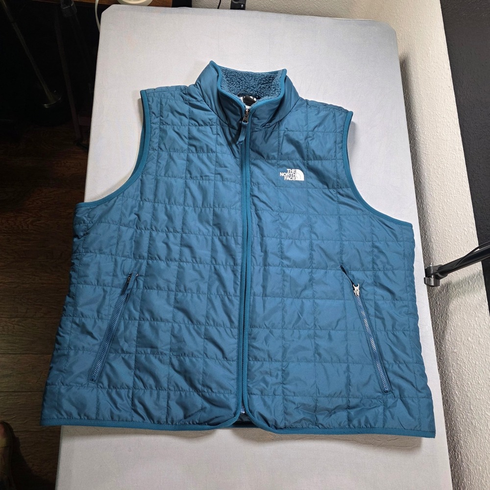 The North Face Womens XXL Teal‎ Blue Circular Design Quilted Sherpa Collar Vest